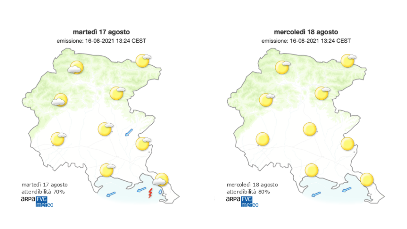 Meteo, attesi temporali sul Goriziano e un netto calo delle temperature